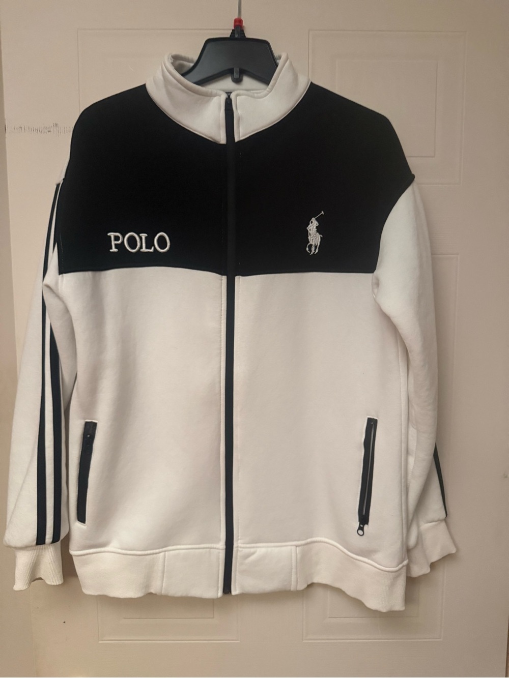 Ralph Lauren Black and White Polo Zip-Front Track Jacket